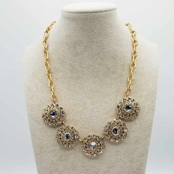 NWOT J Crew Clear Crystal Circle Statement Necklace - Picture 2 of 9